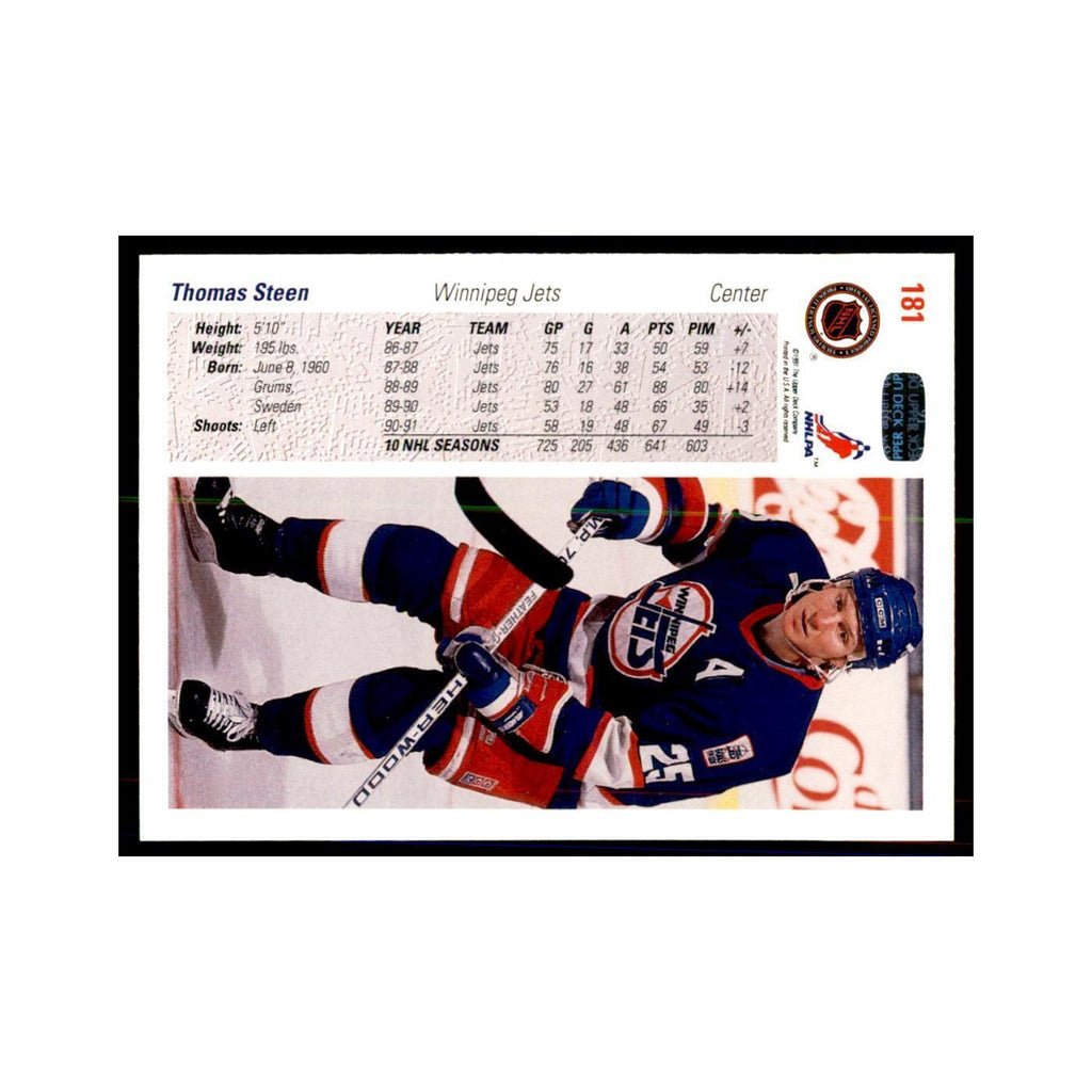 1991 Upper Deck Thomas Steen Hockey Cards #181
