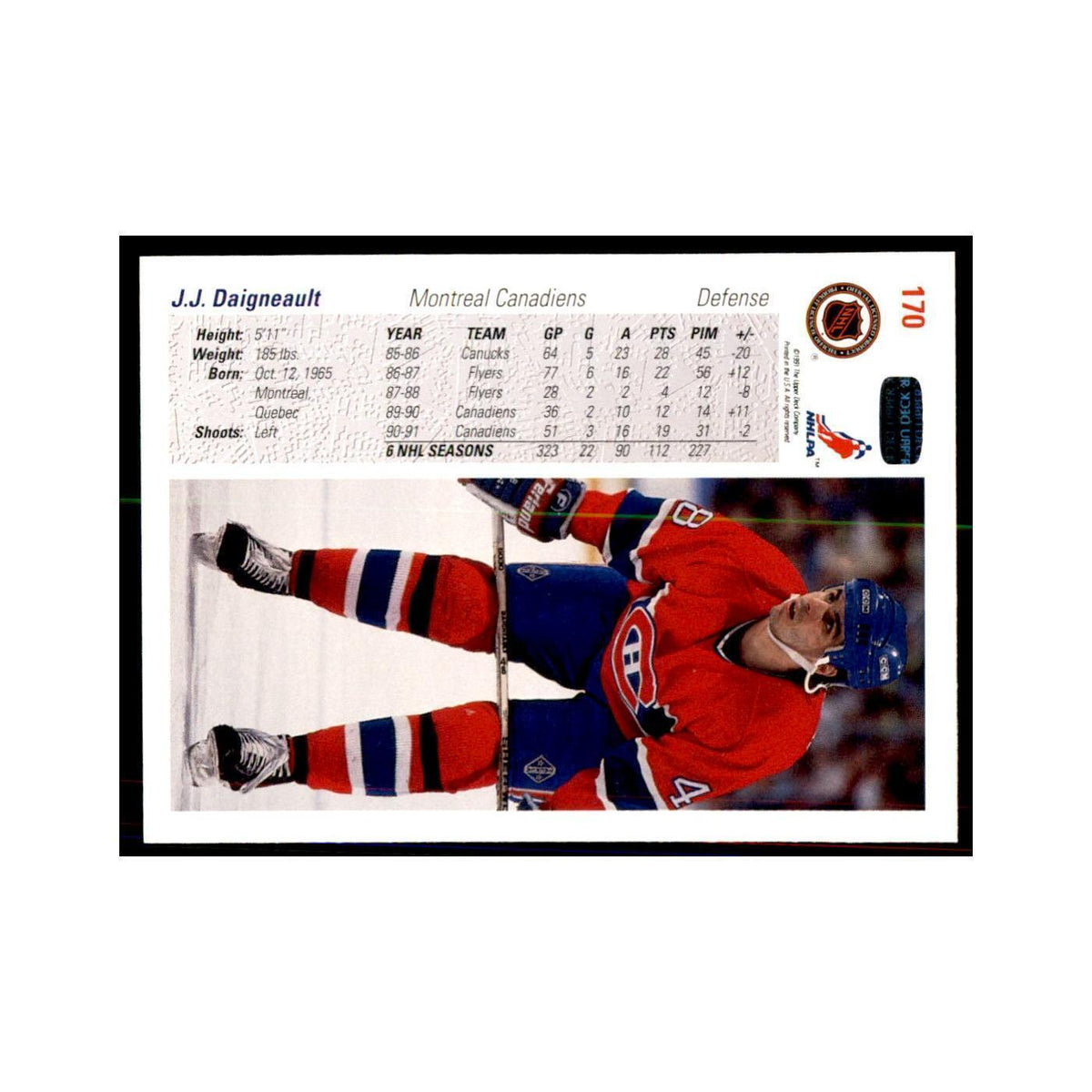 1991 Upper Deck J.J. Daigneault Hockey Cards #170