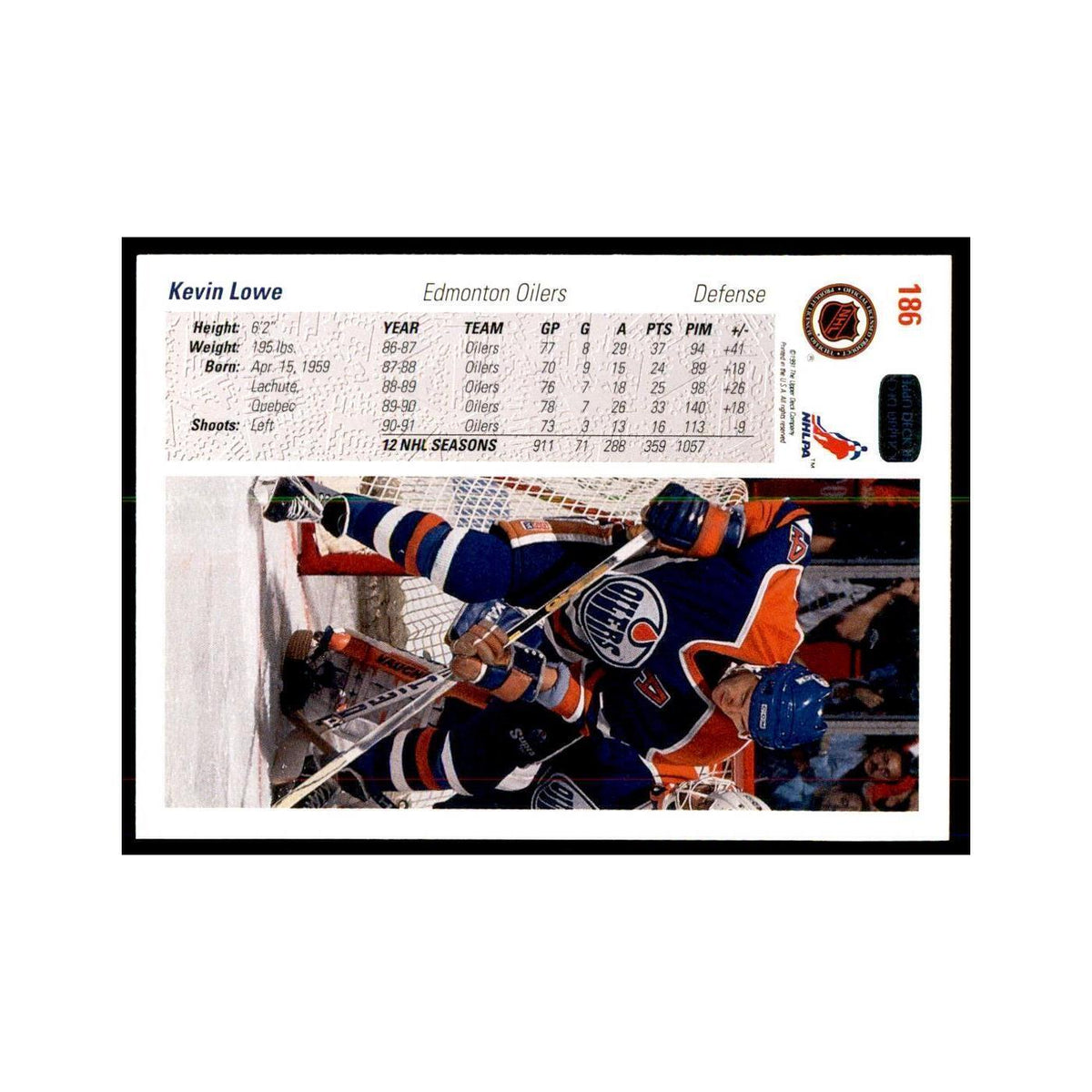 1991 Upper Deck Kevin Lowe Hockey Cards #186