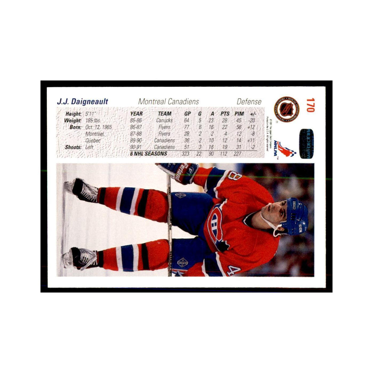 1991 Upper Deck J.J. Daigneault Hockey Cards #170