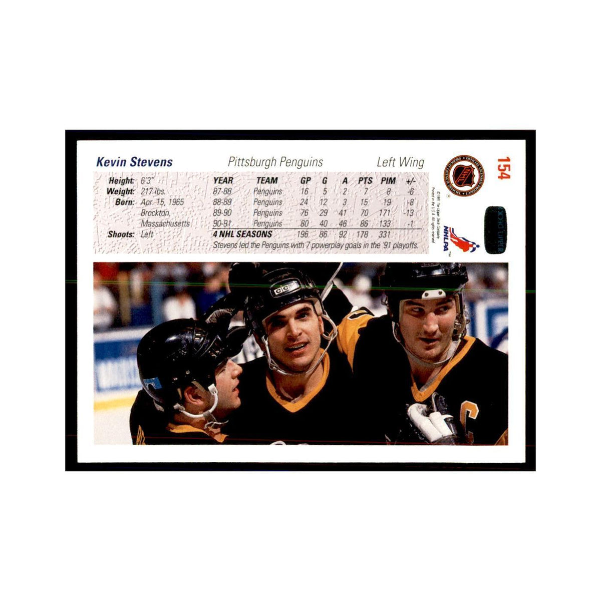 1991 Upper Deck Kevin Stevens Hockey Cards #154