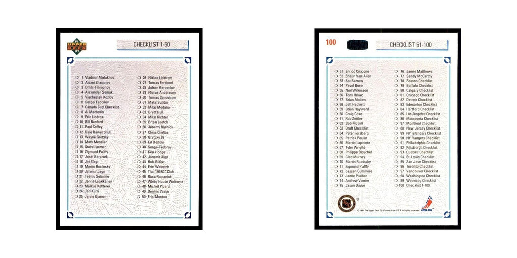 1991 Upper Deck Checklist 1-100