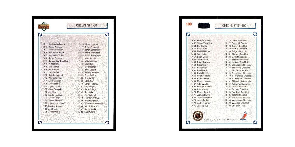 1991 Upper Deck Checklist 1-100