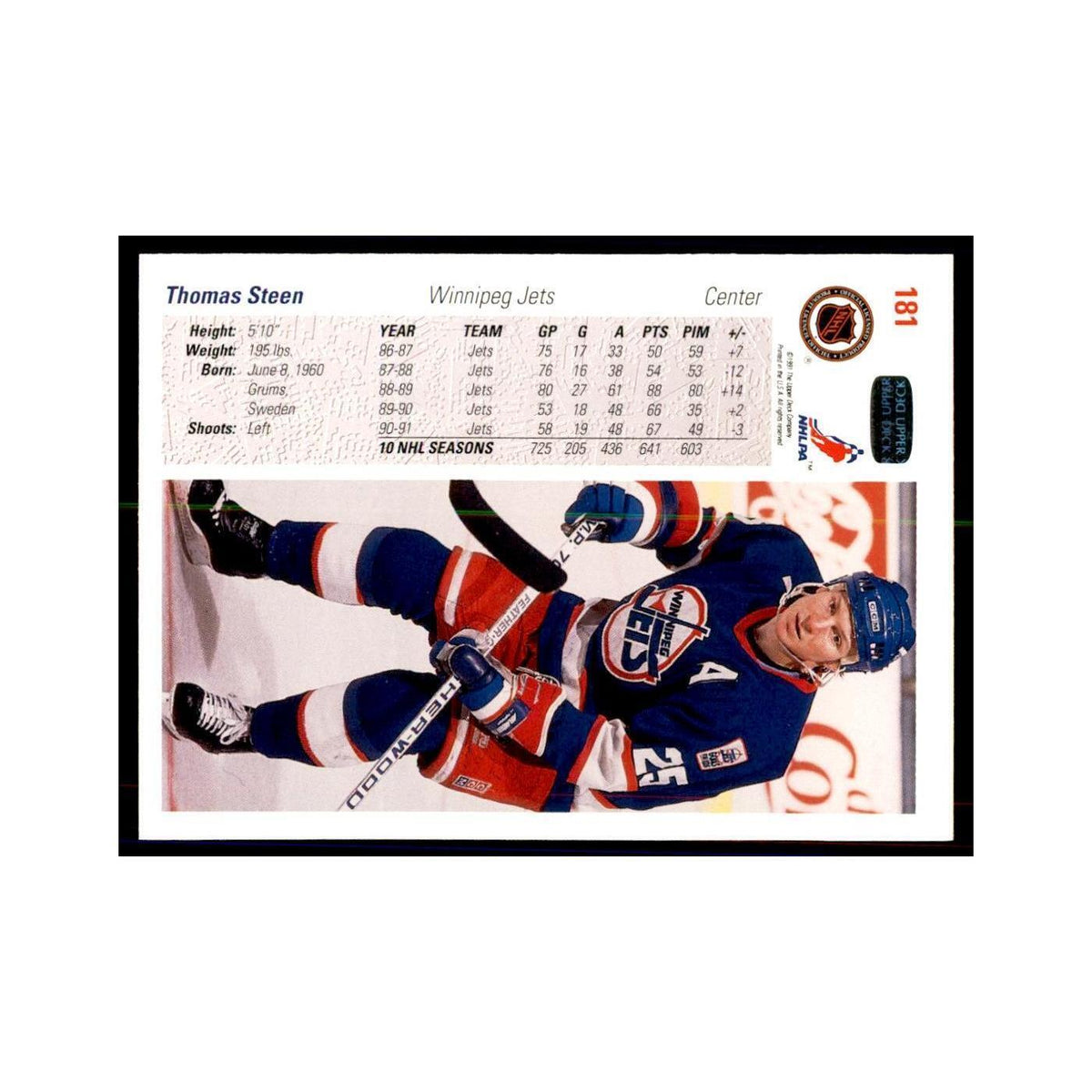 1991 Upper Deck Thomas Steen Hockey Cards #181