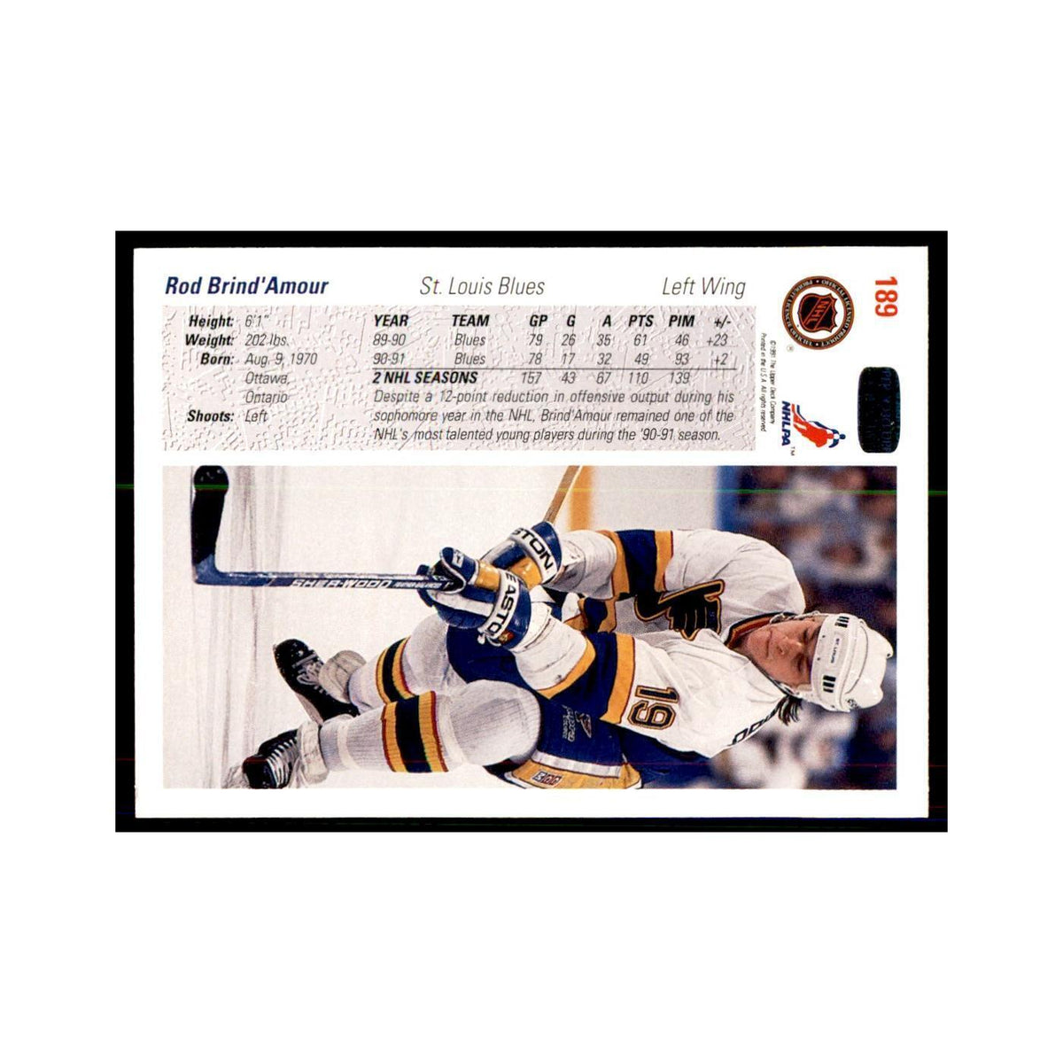 1991 Upper Deck Rod Brind'Amour Hockey Cards #189