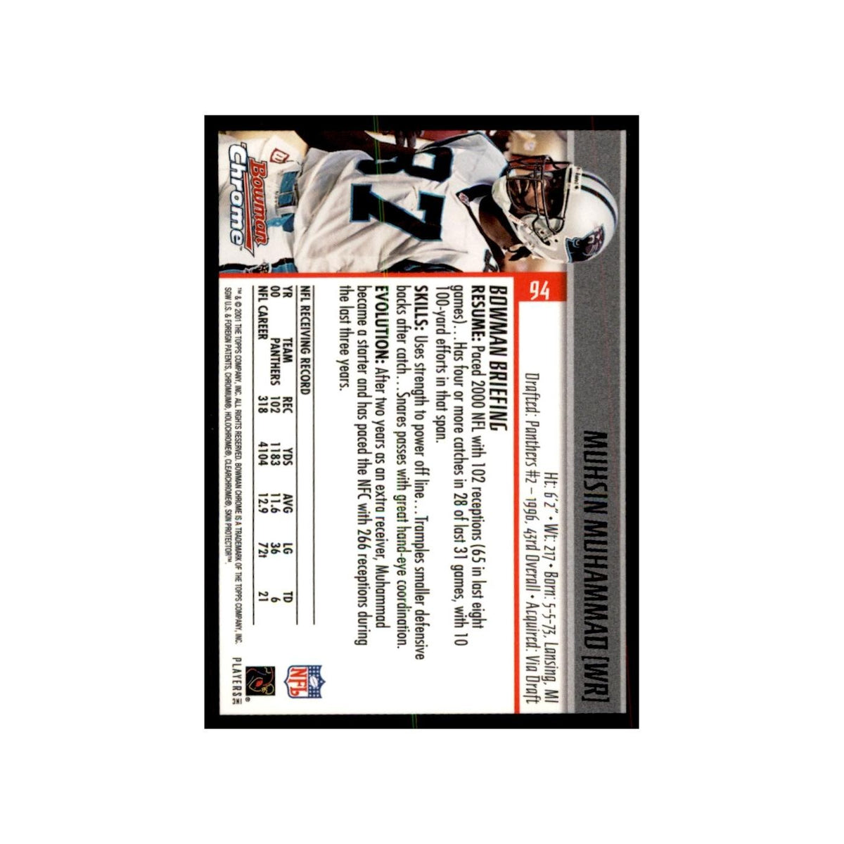 2001 Bowman Chrome Muhsin Muhammad Football Cards #94