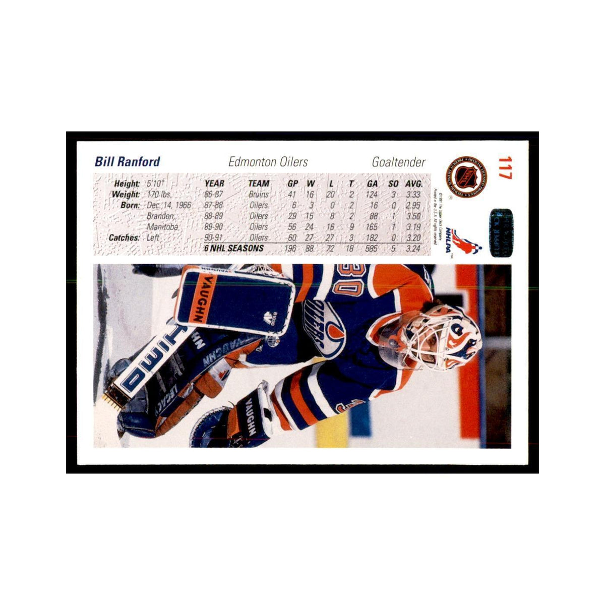 1991 Upper Deck Bill Ranford Hockey Cards #117