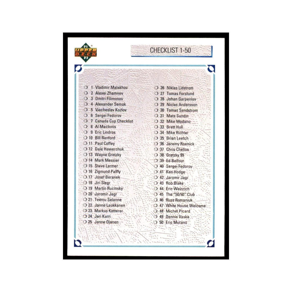 1991 Upper Deck Checklist 1-100 Hockey Cards #100