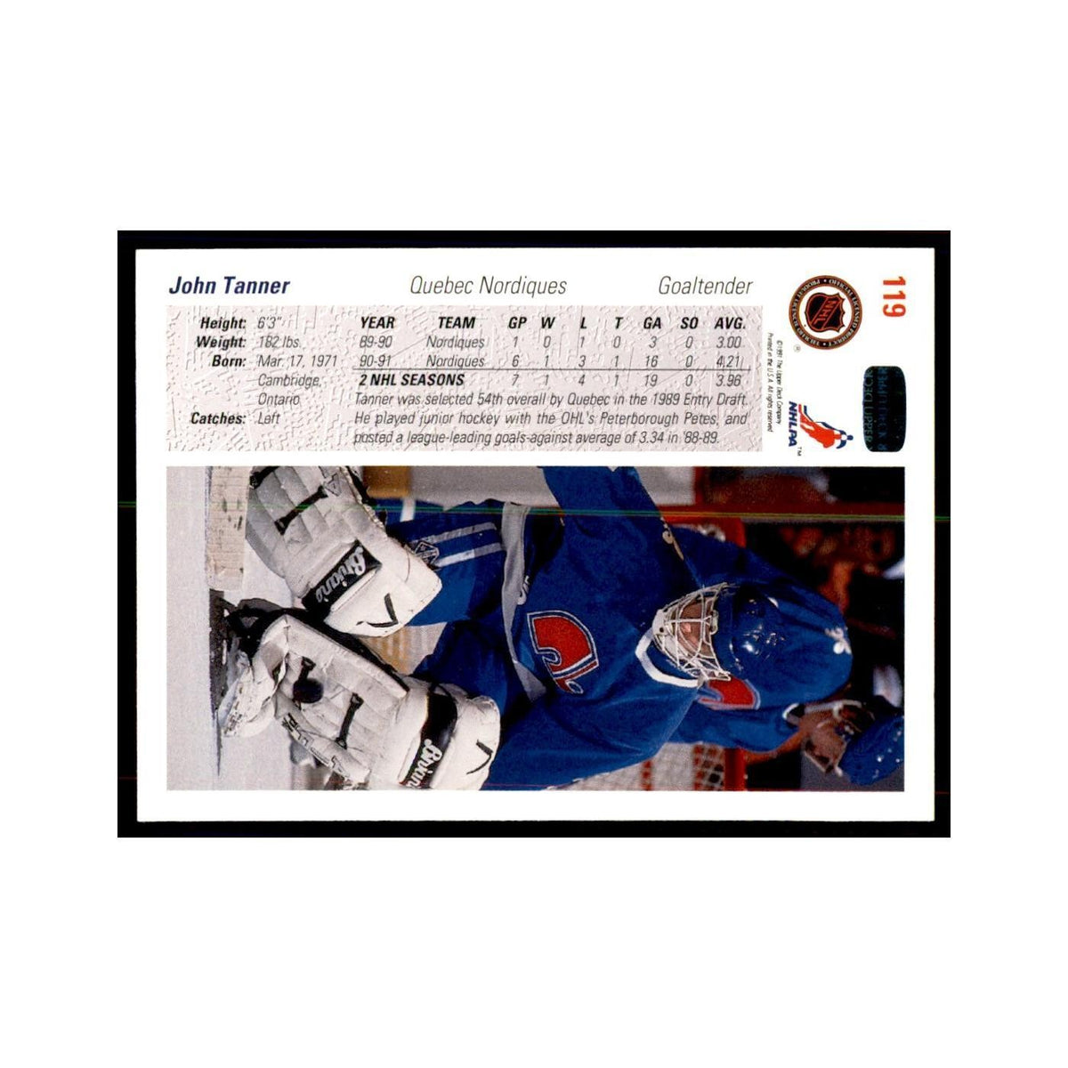 1991 Upper Deck John Tanner Hockey Cards #119