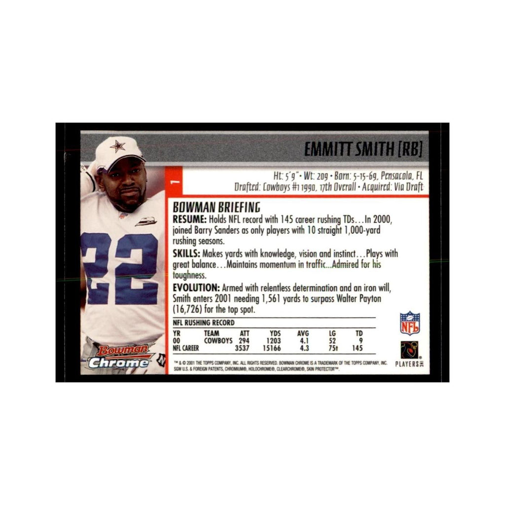 2001 Bowman Chrome Emmitt Smith Football Cards #1