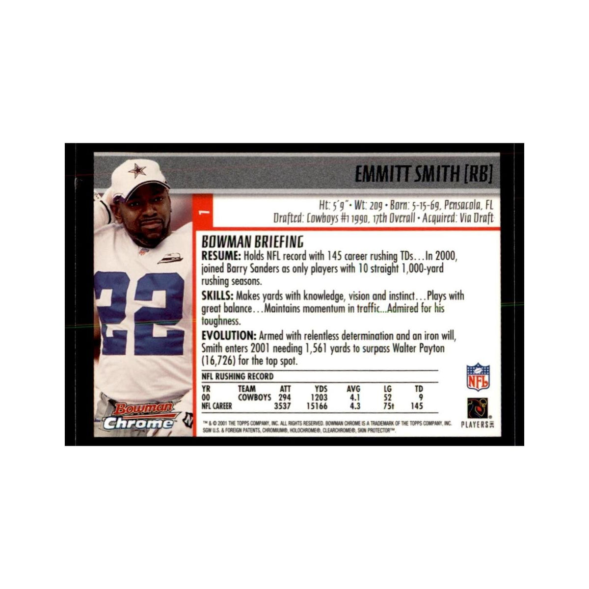 2001 Bowman Chrome Emmitt Smith Football Cards #1