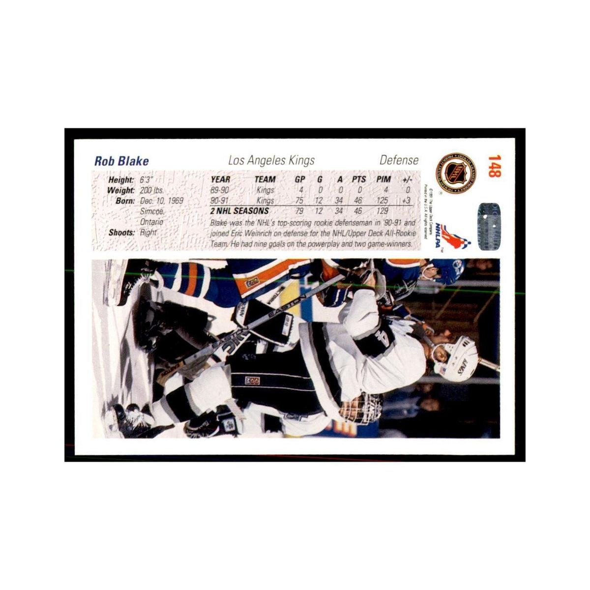1991 Upper Deck Rob Blake Hockey Cards #148