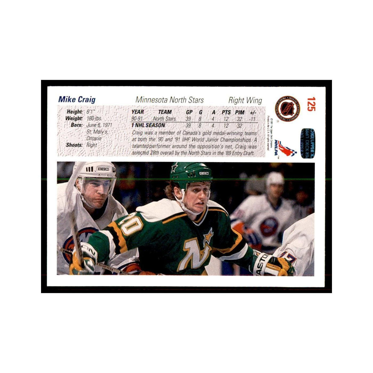 1991 Upper Deck Mike Craig Hockey Cards #125