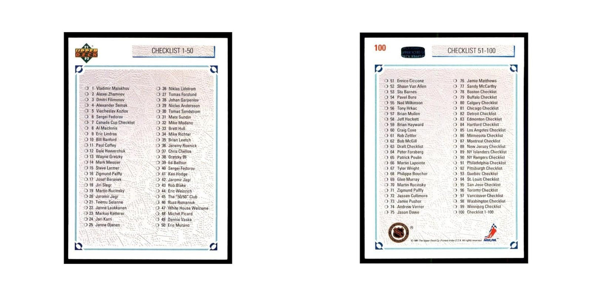 1991 Upper Deck Checklist 1-100 Hockey Cards #100