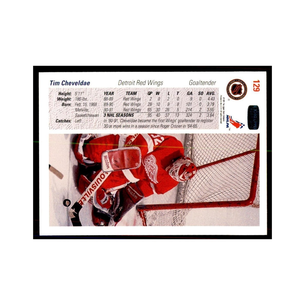 1991 Upper Deck Tim Cheveldae Hockey Cards #129