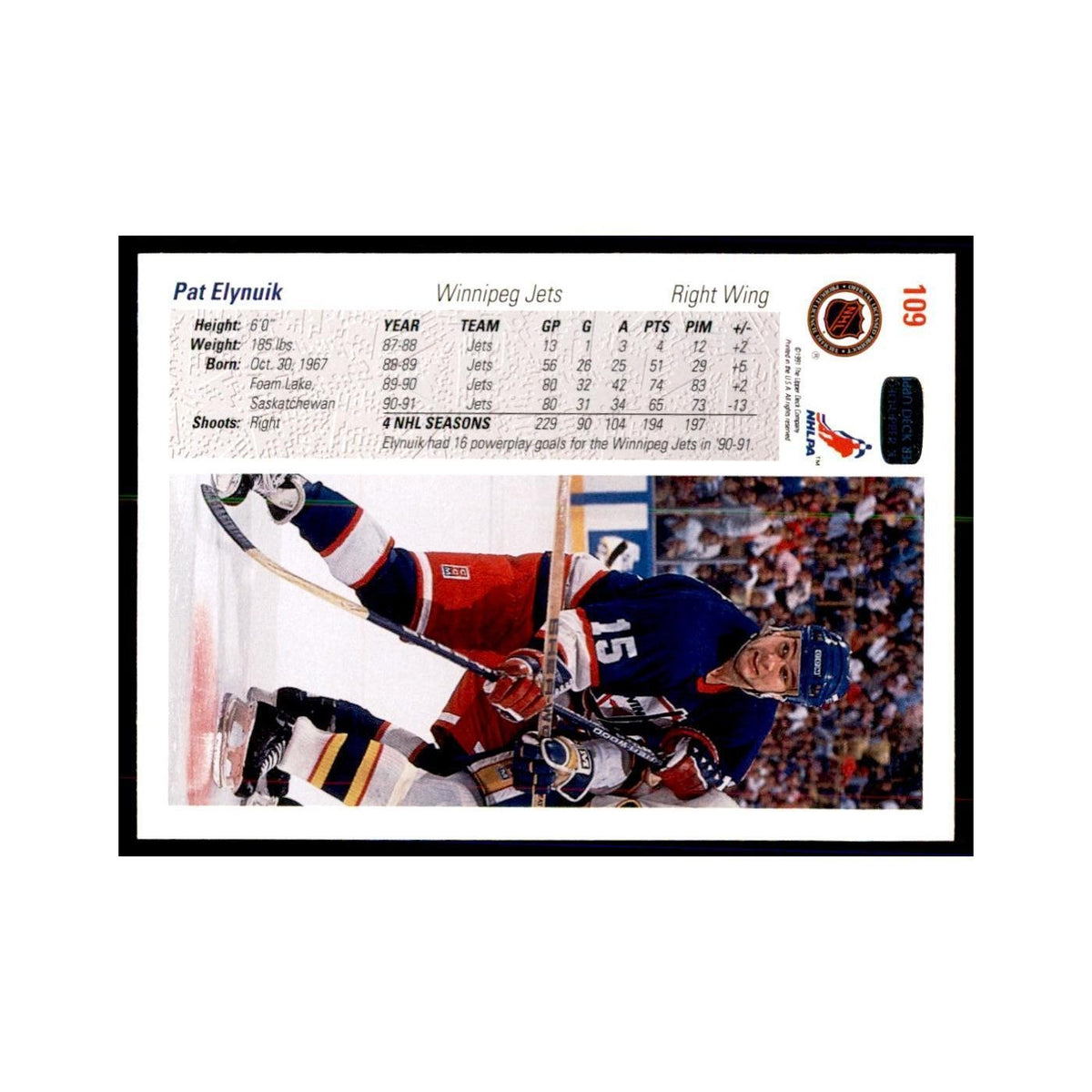 1991 Upper Deck Pat Elynuik Hockey Cards #109