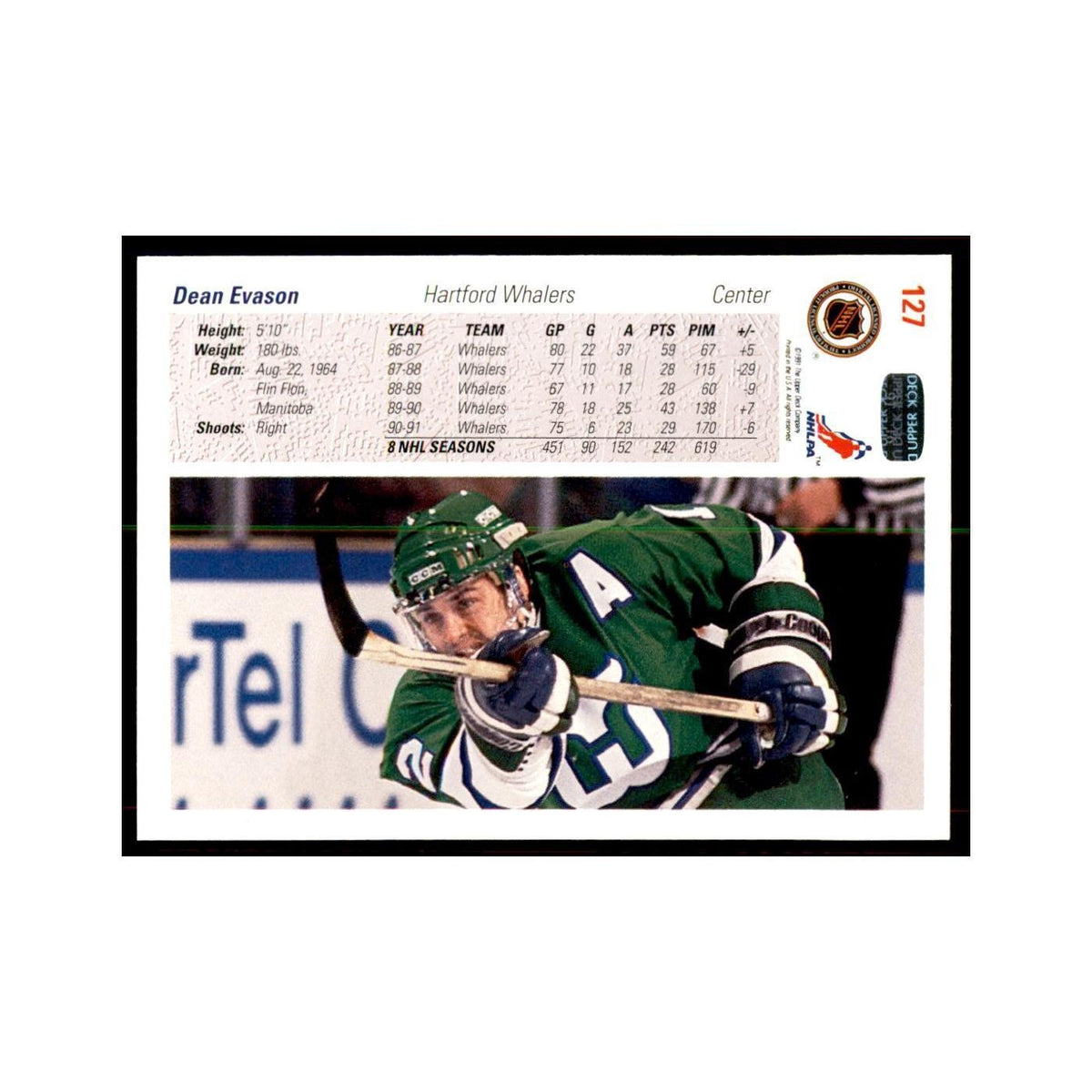 1991 Upper Deck Dean Evason Hockey Cards #127