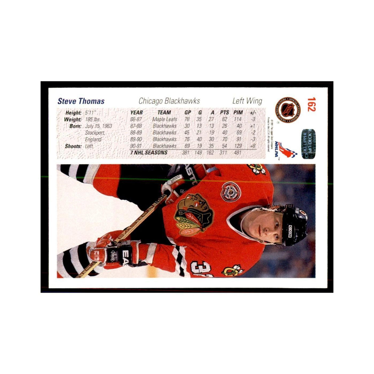 1991 Upper Deck Steve Thomas Hockey Cards #162