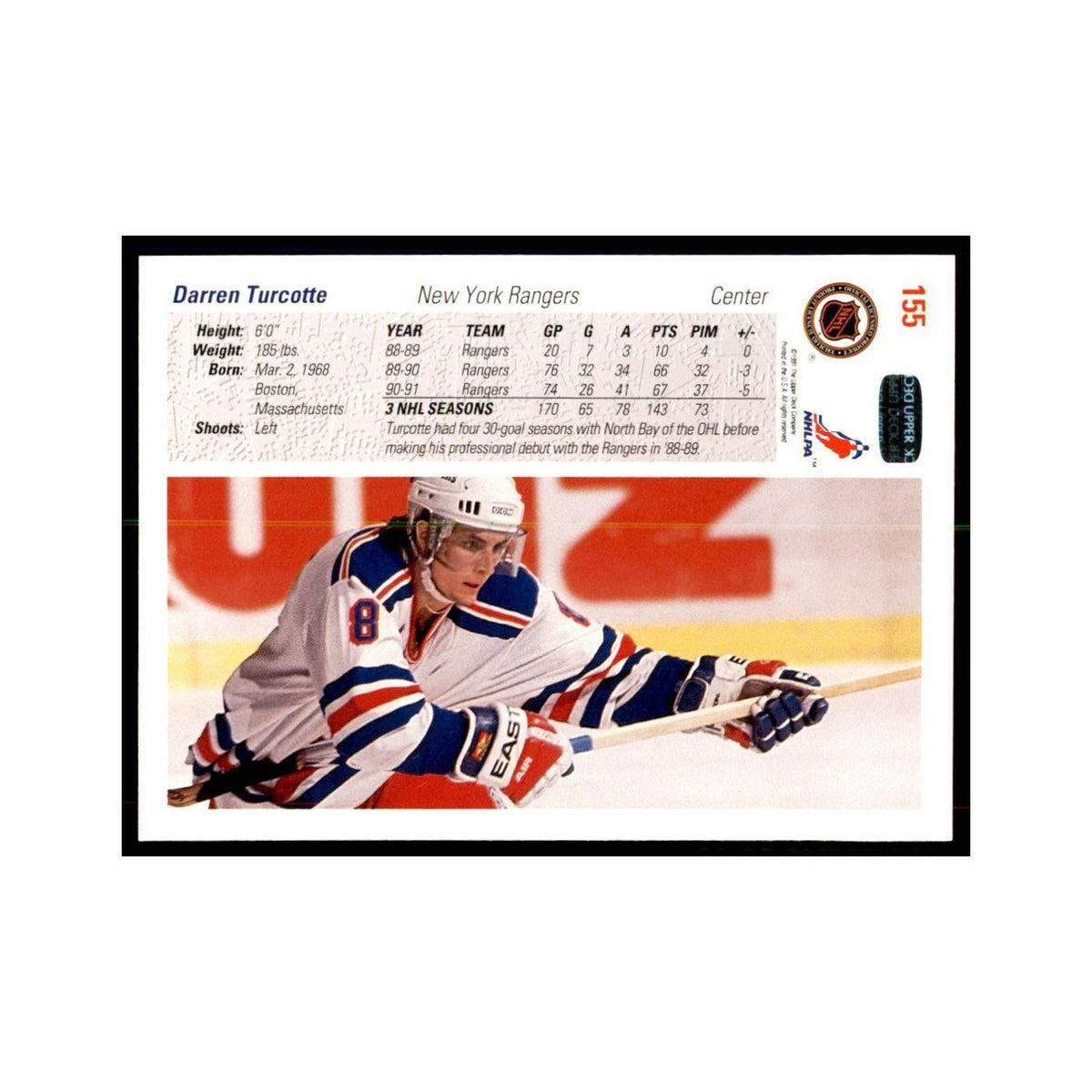 1991 Upper Deck Darren Turcotte Hockey Cards #155