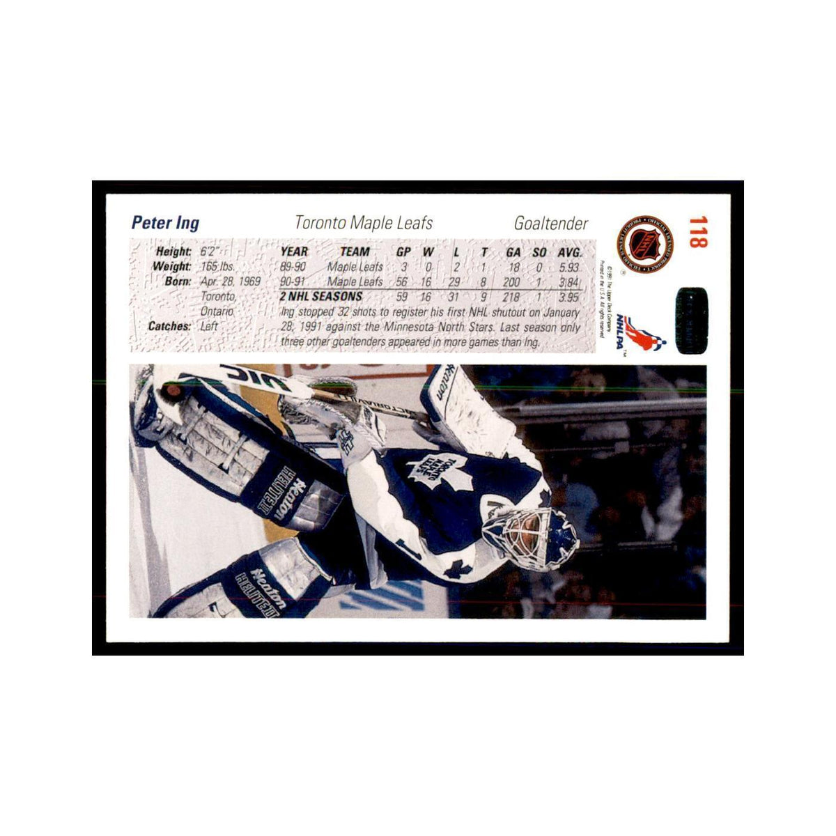 1991 Upper Deck Peter Ing Hockey Cards #118