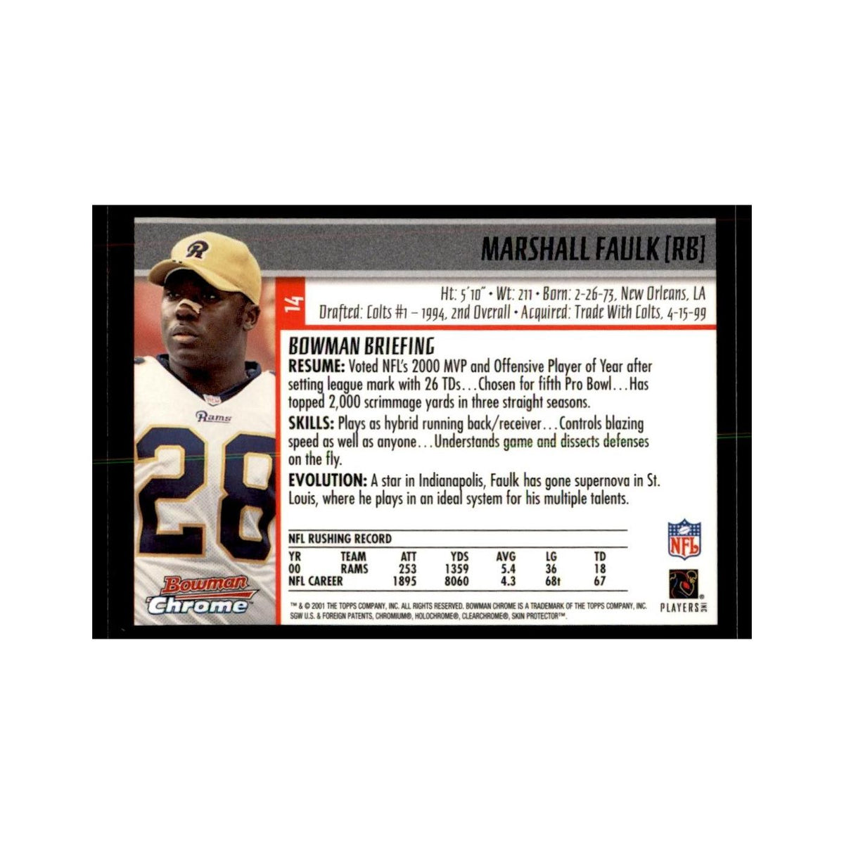 2001 Bowman Chrome Marshall Faulk Football Cards #14
