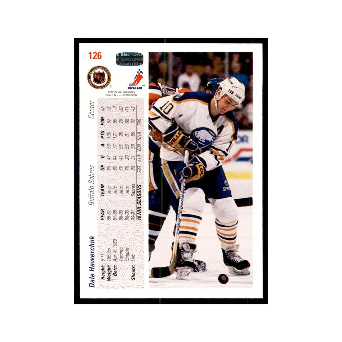 1991 Upper Deck Dale Hawerchuk Hockey Cards #126