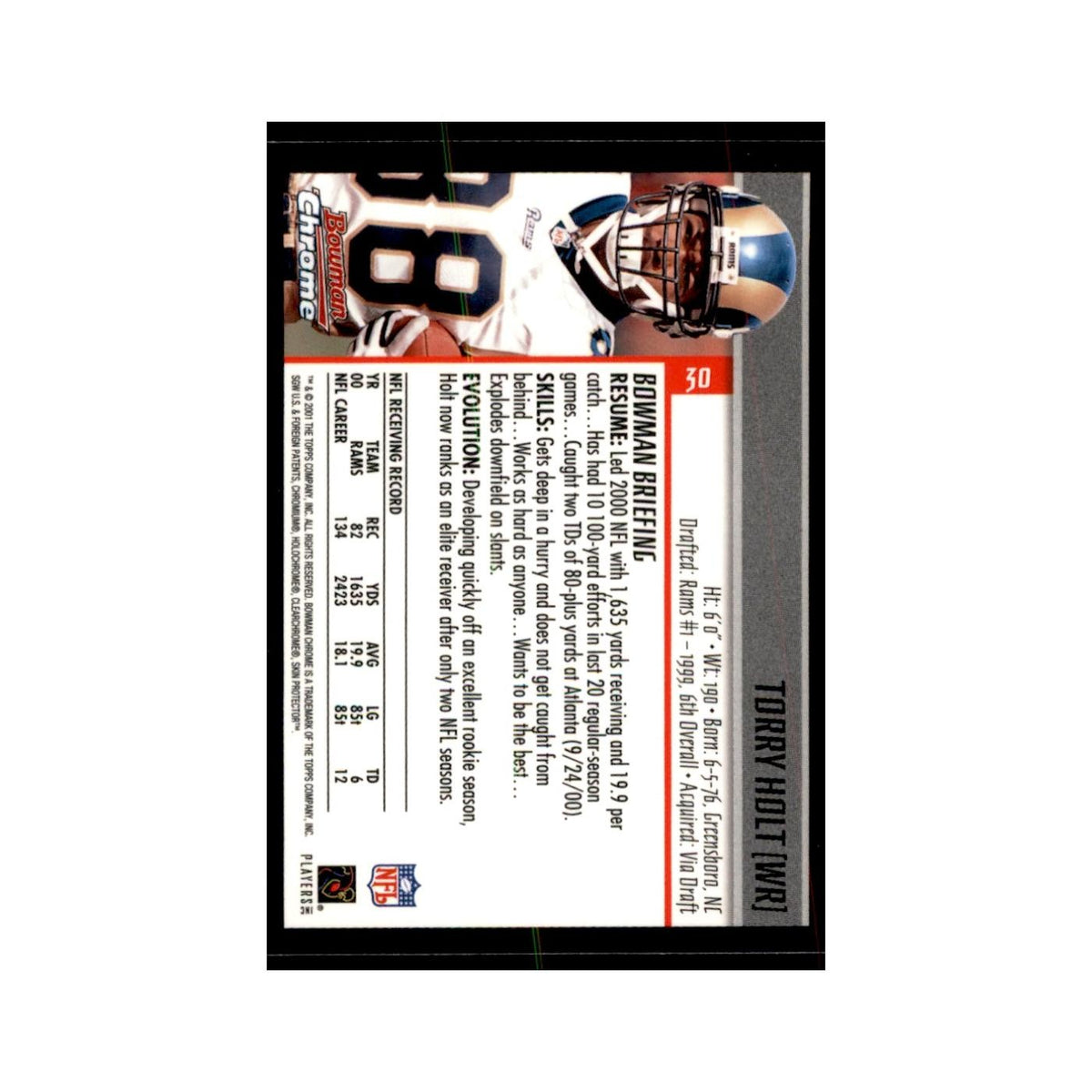 2001 Bowman Chrome Torry Holt Football Cards #30