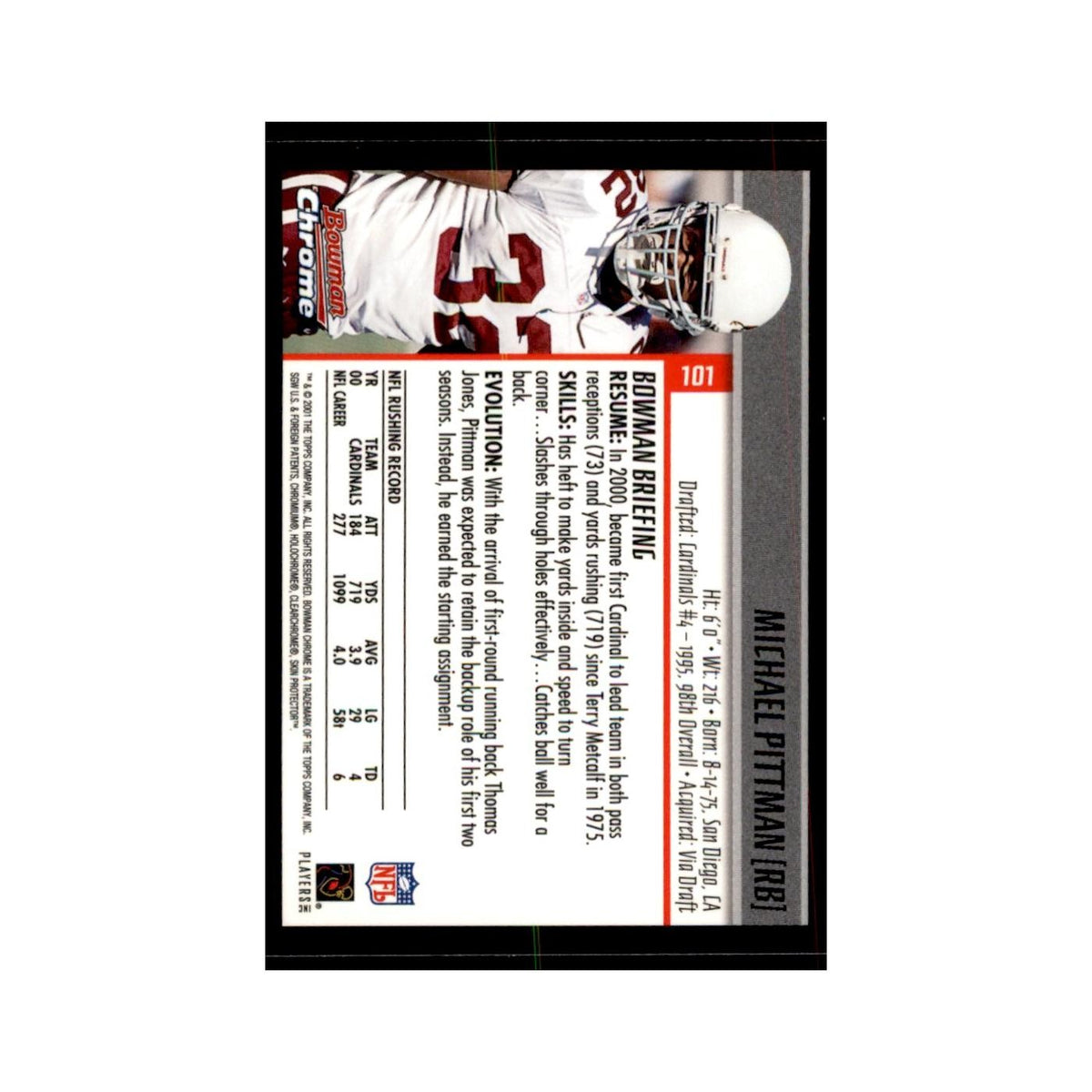 2001 Bowman Chrome Michael Pittman Football Cards #101