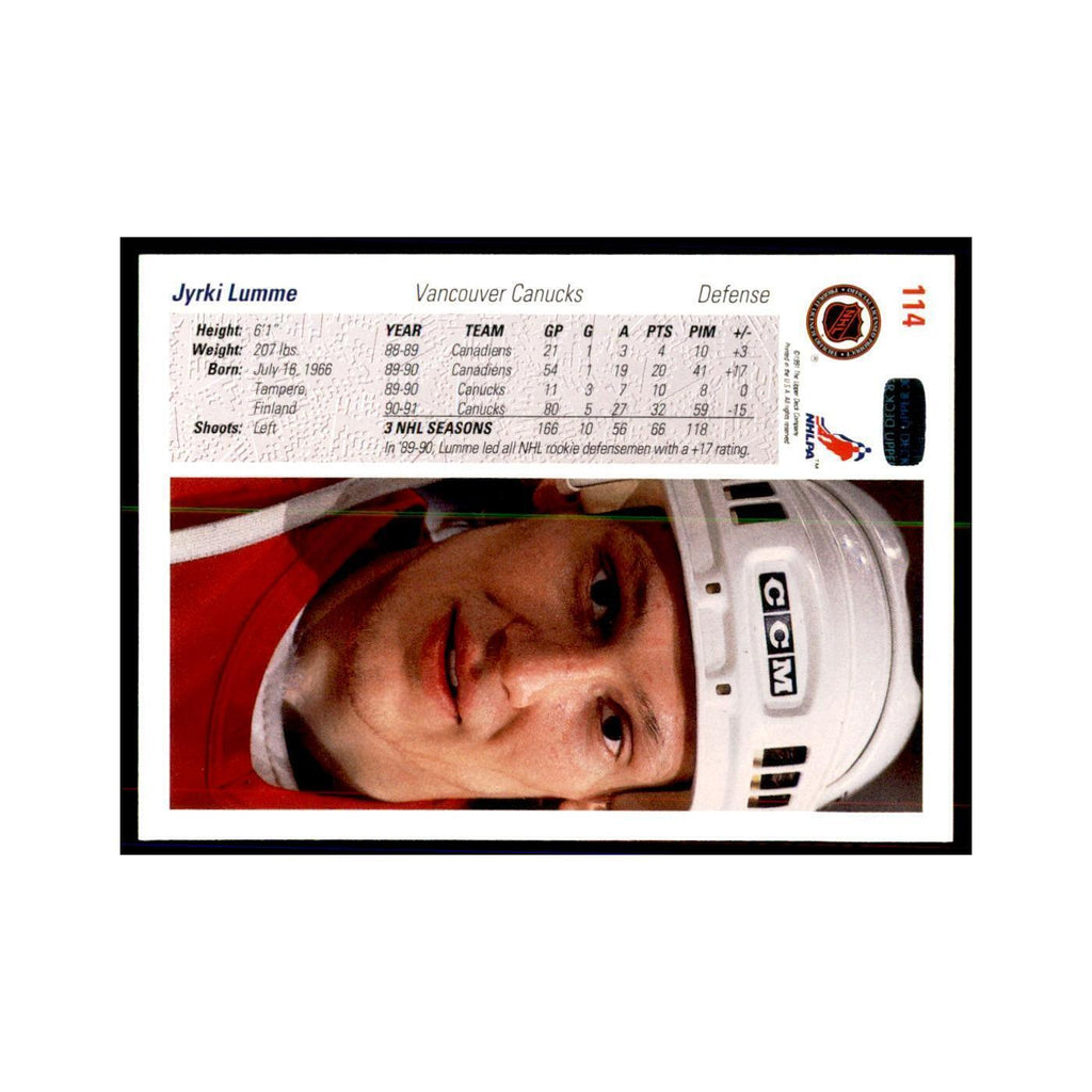 1991 Upper Deck Jyrki Lumme Hockey Cards #114