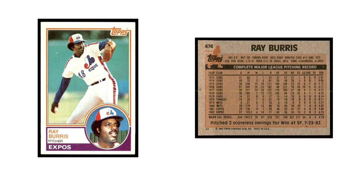 1983 Topps Ray Burris Baseball Cards #474