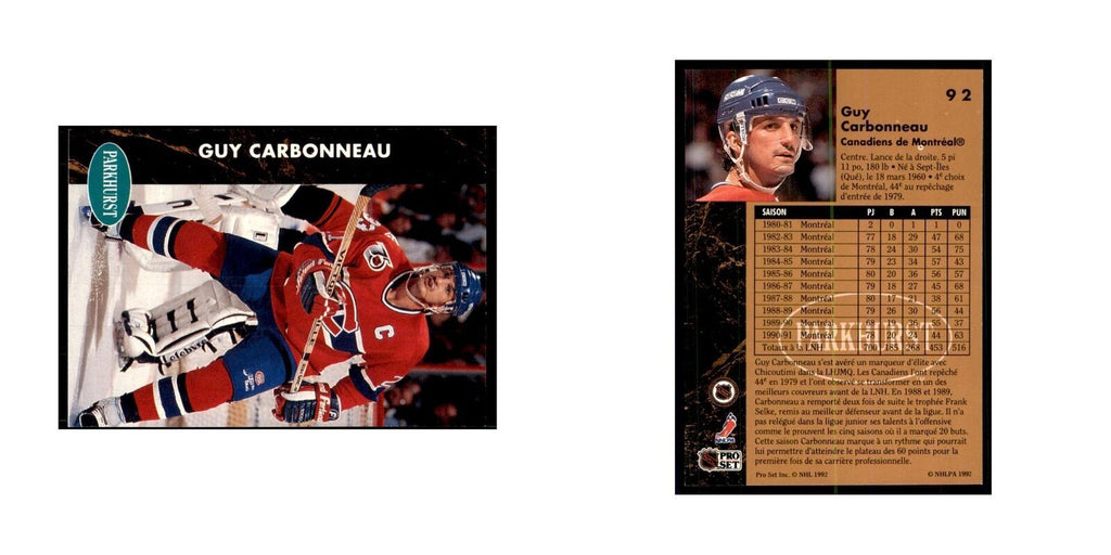 1991 Parkhurst French Guy Carbonneau Hockey Cards #92