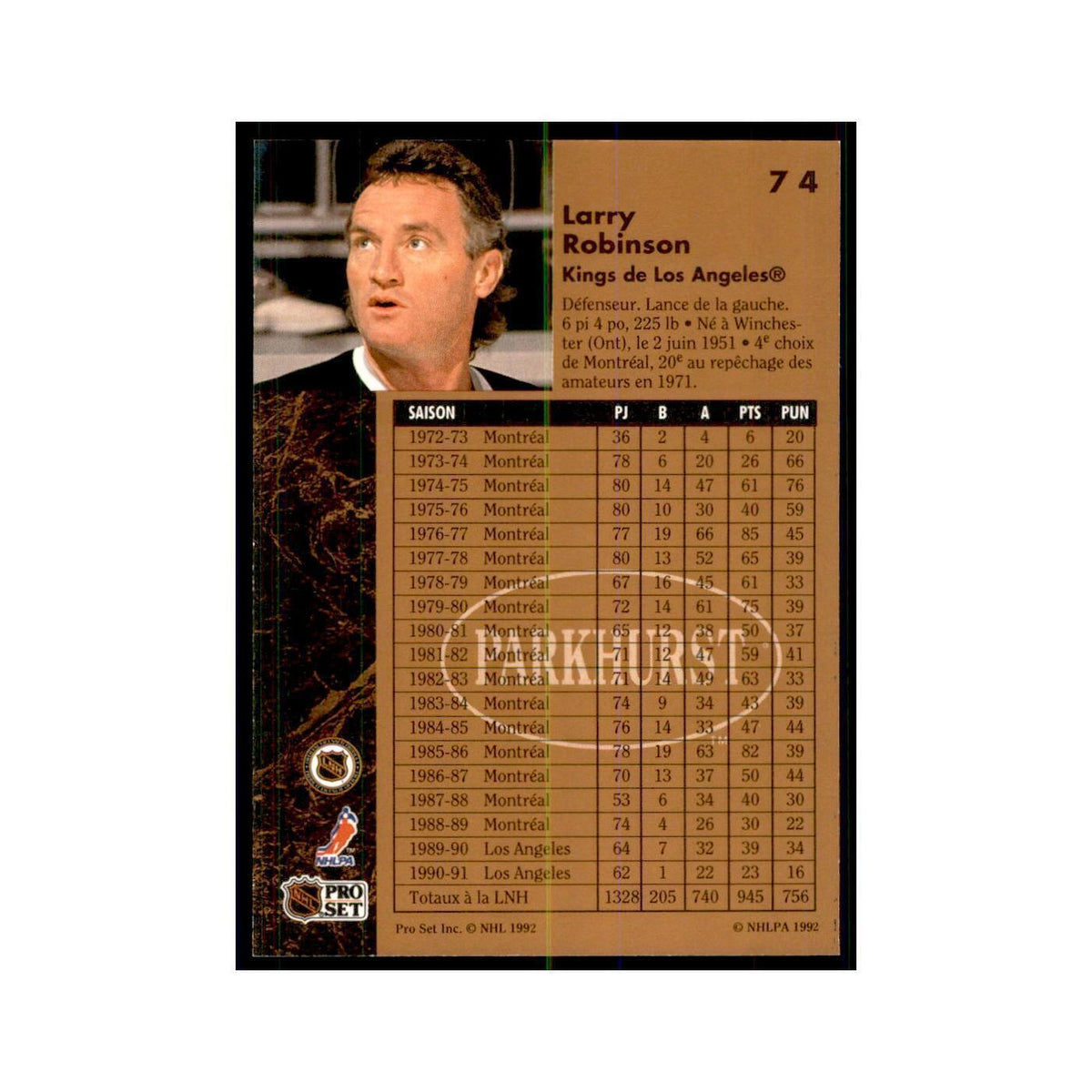 1991 Parkhurst French Larry Robinson Hockey Cards #74