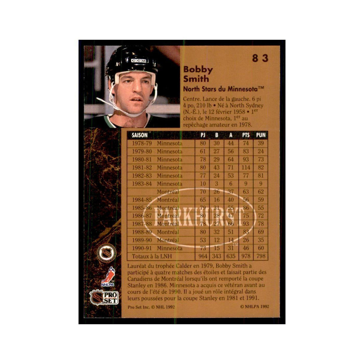 1991 Parkhurst French Bobby Smith Hockey Cards #83