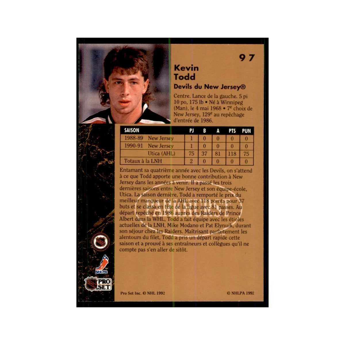 1991 Parkhurst French Kevin Todd Hockey Cards #97