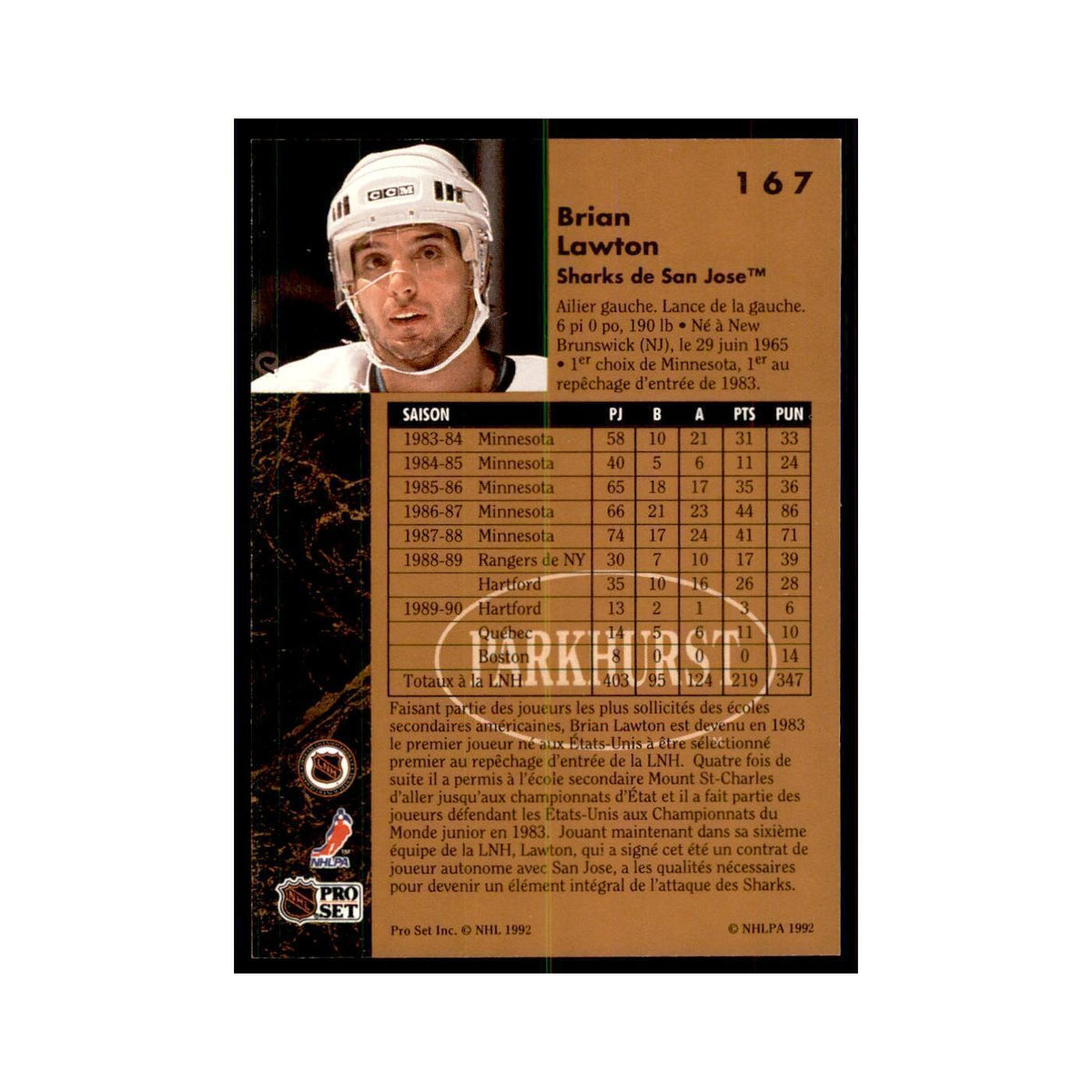 1991 Parkhurst French Brian Lawton Hockey Cards #167