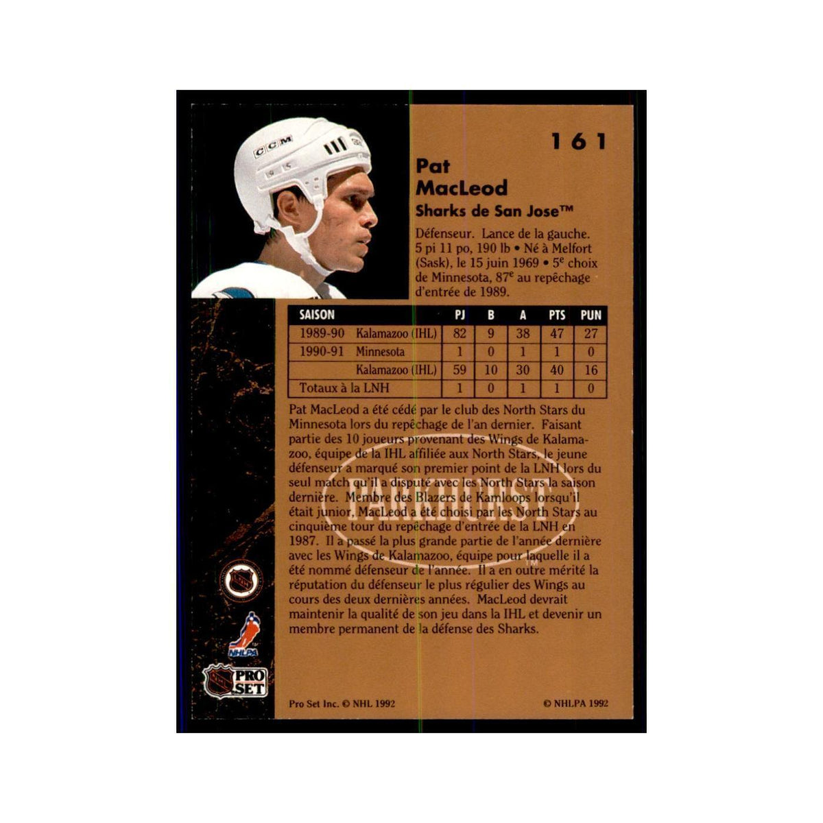 1991 Parkhurst French Pat MacLeod Hockey Cards #161