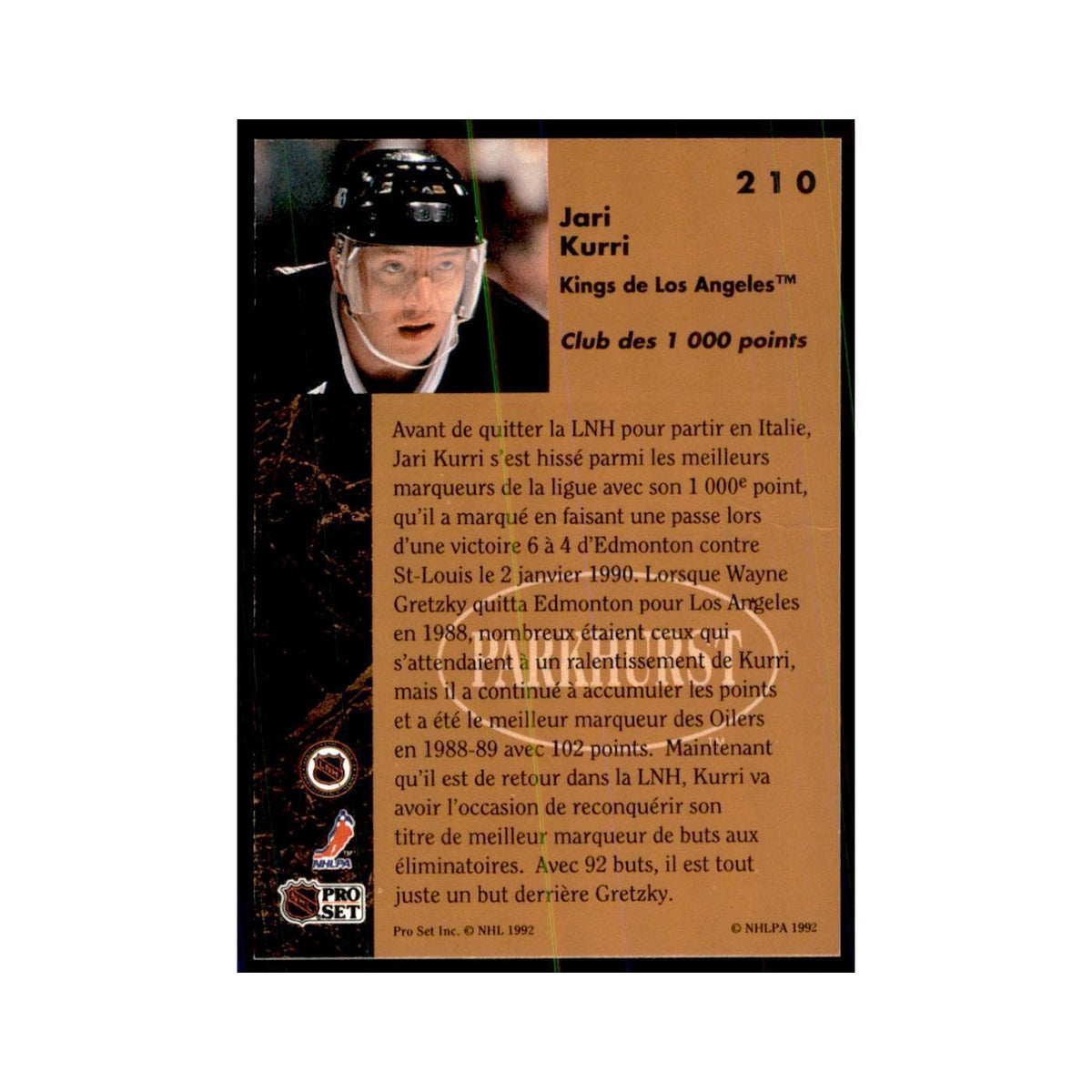 1991 Parkhurst French Jari Kurri Hockey Cards #210