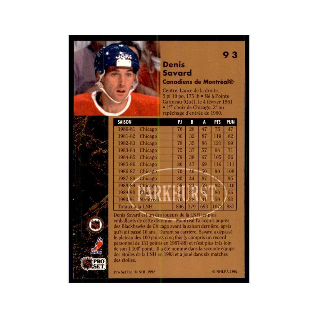 1991 Parkhurst French Denis Savard Hockey Cards #93