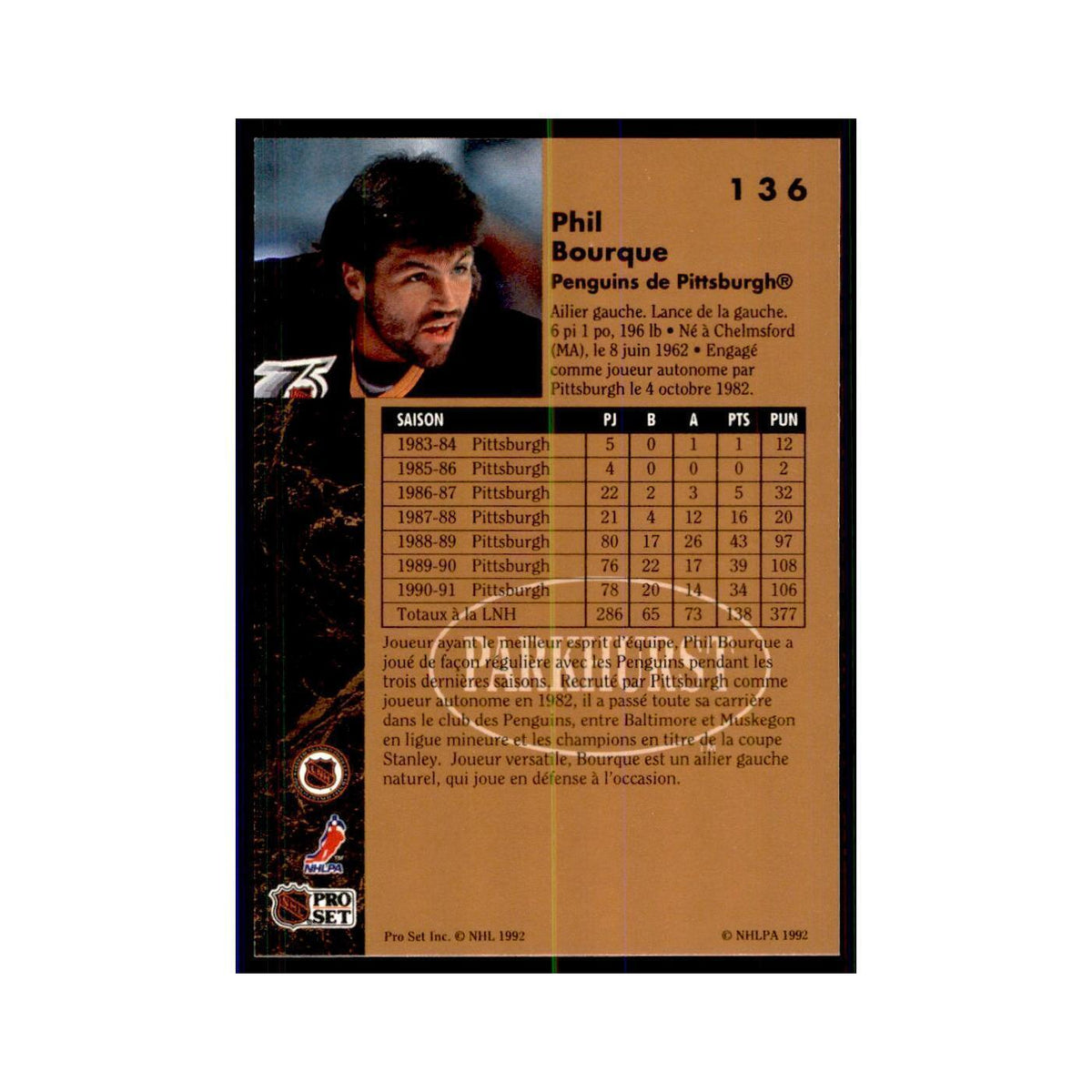 1991 Parkhurst French Phil Bourque Hockey Cards #136