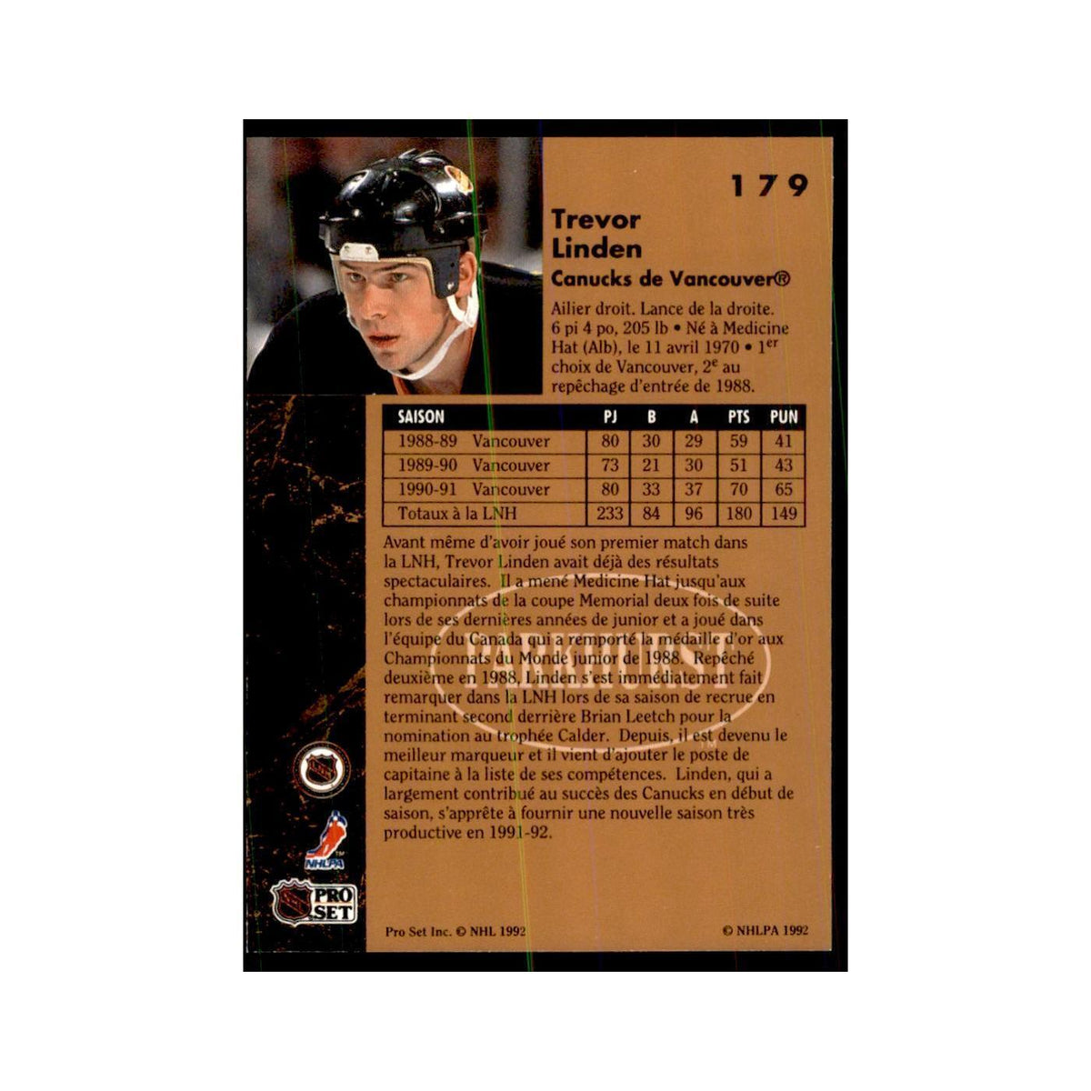 1991 Parkhurst French Trevor Linden Hockey Cards #179