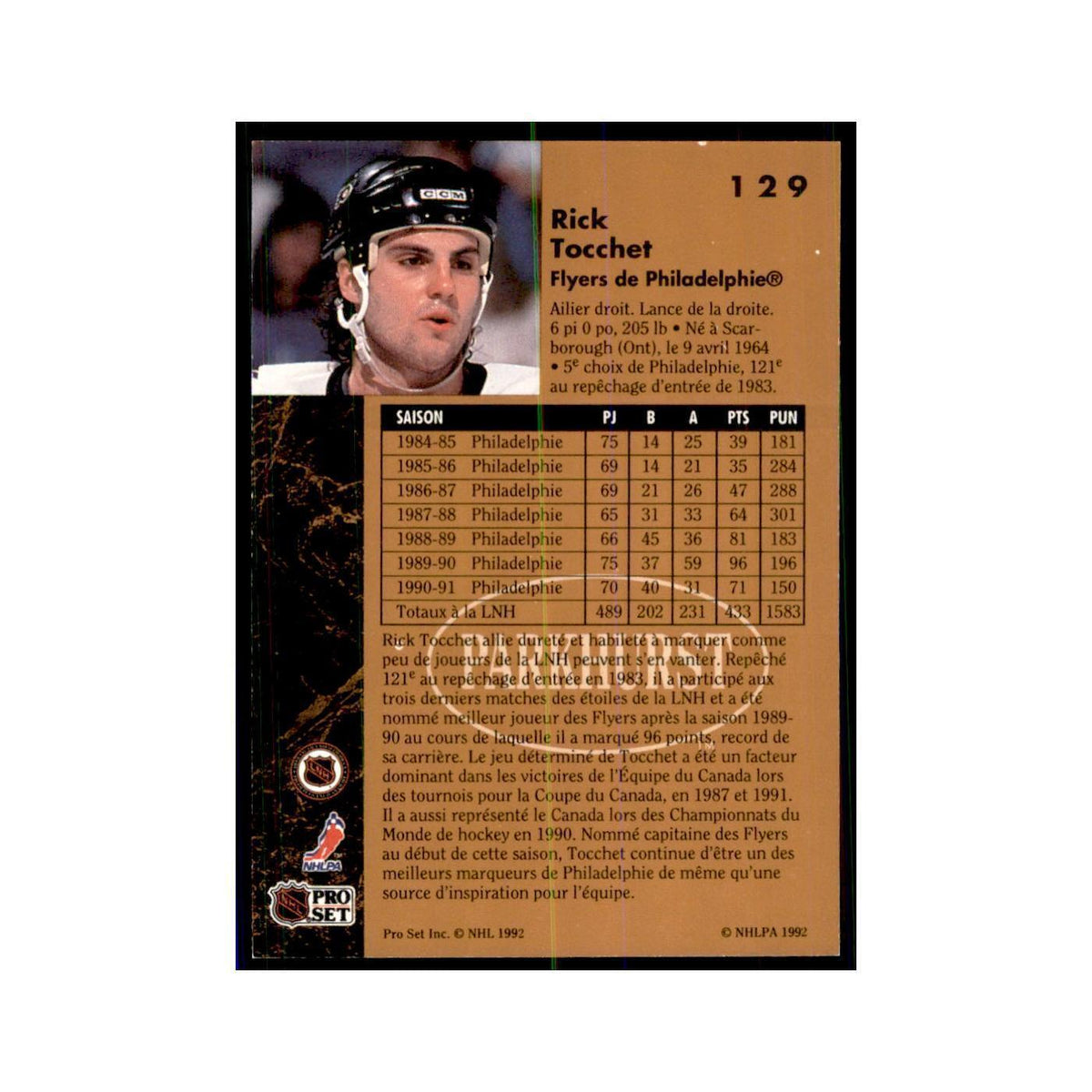 1991 Parkhurst French Rick Tocchet Hockey Cards #129