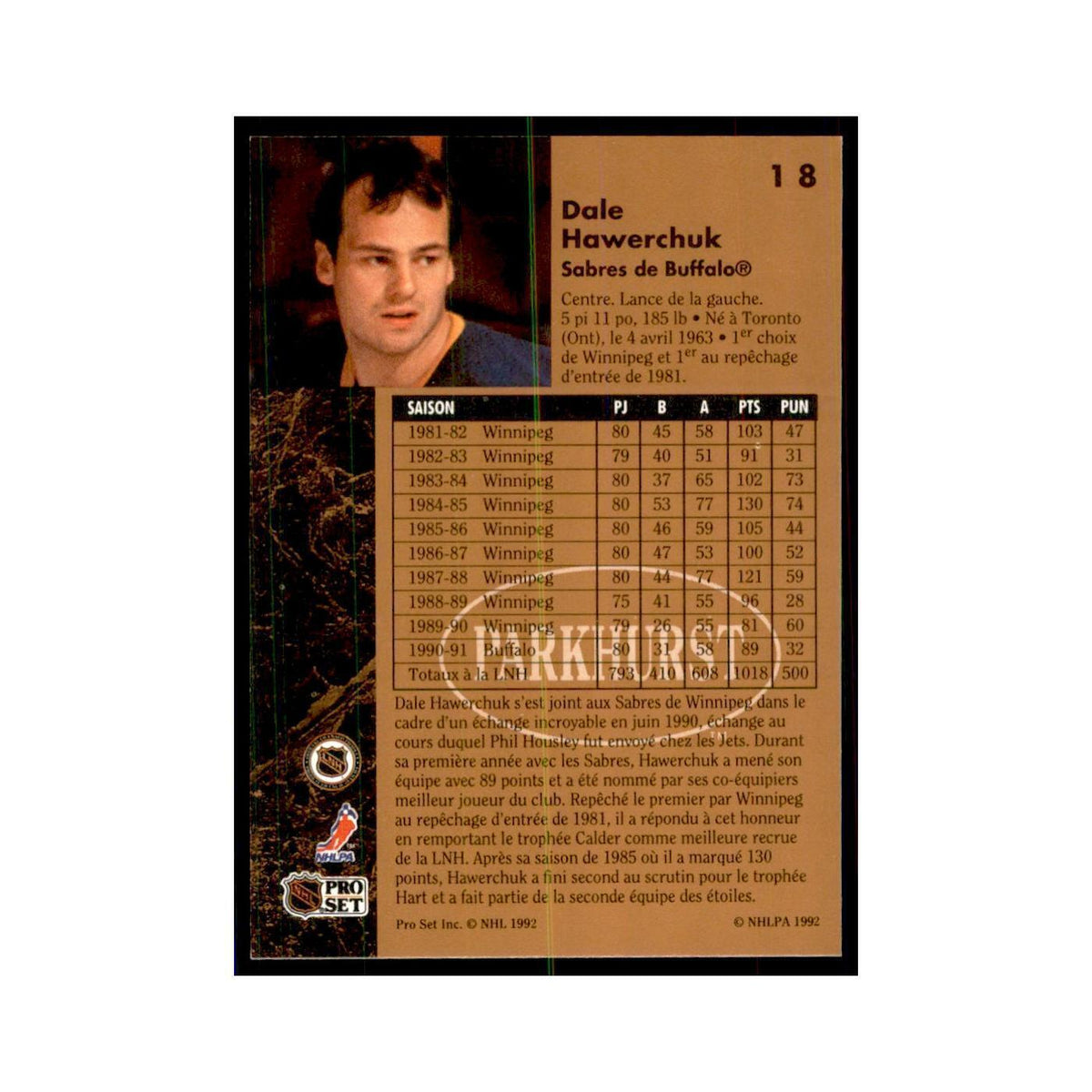 1991 Parkhurst French Dale Hawerchuk Hockey Cards #18