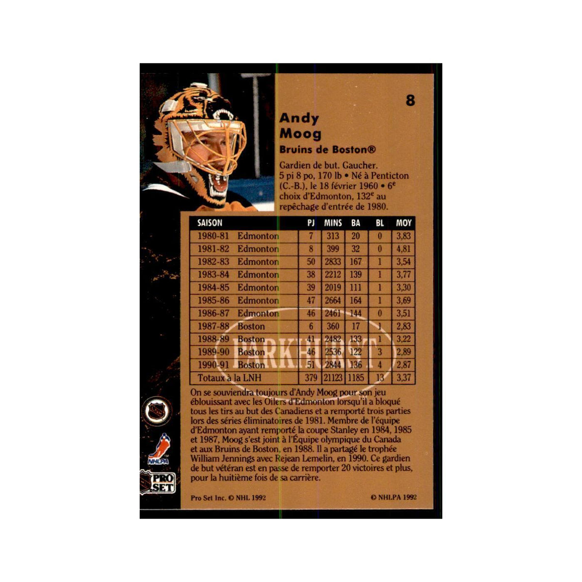 1991 Parkhurst French Andy Moog Hockey Cards #8