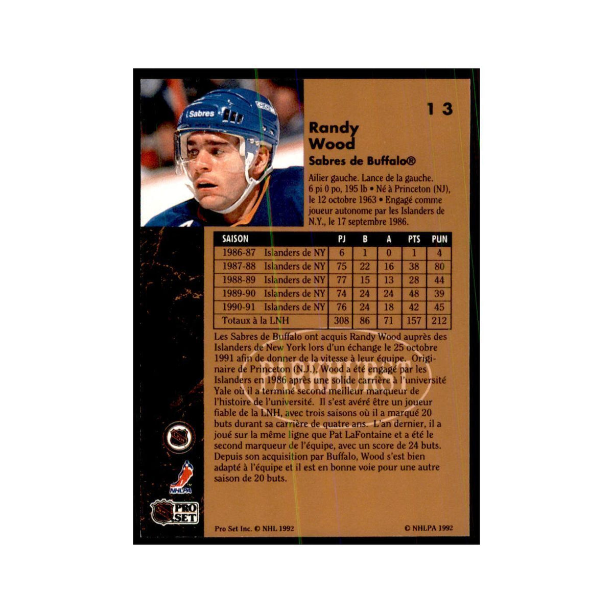 1991 Parkhurst French Randy Wood Hockey Cards #13