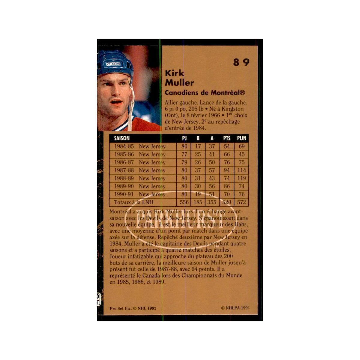 1991 Parkhurst French Kirk Muller Hockey Cards #89