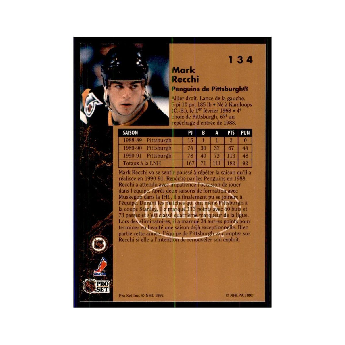 1991 Parkhurst French Mark Recchi Hockey Cards #134