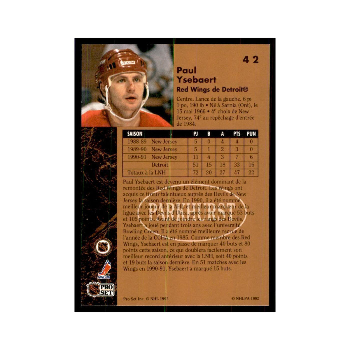 1991 Parkhurst French Paul Ysebaert Hockey Cards #42