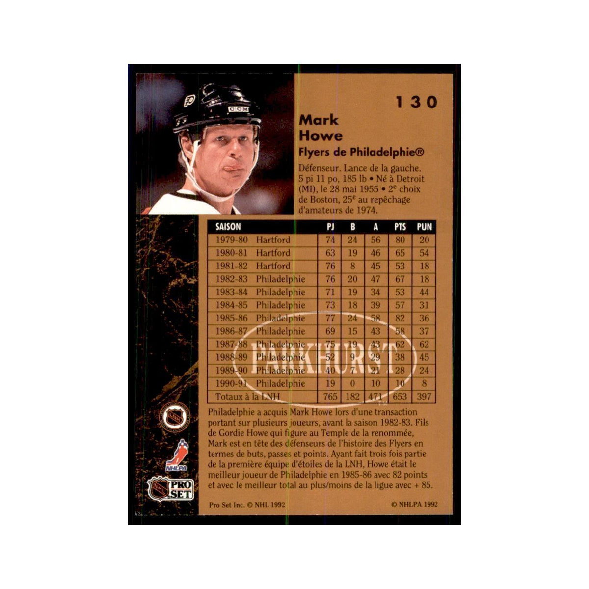 1991 Parkhurst French Mark Howe Hockey Cards #130