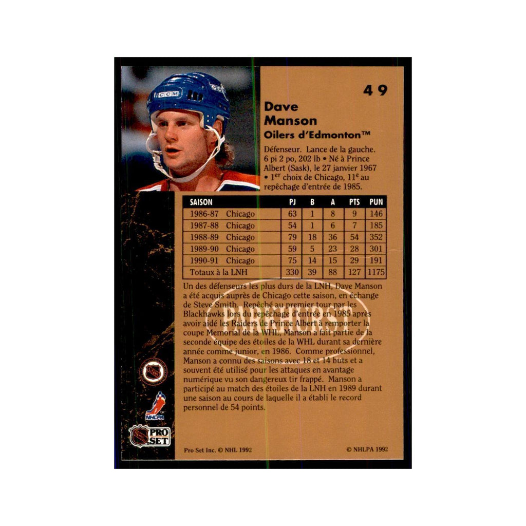 1991 Parkhurst French Dave Manson Hockey Cards #49