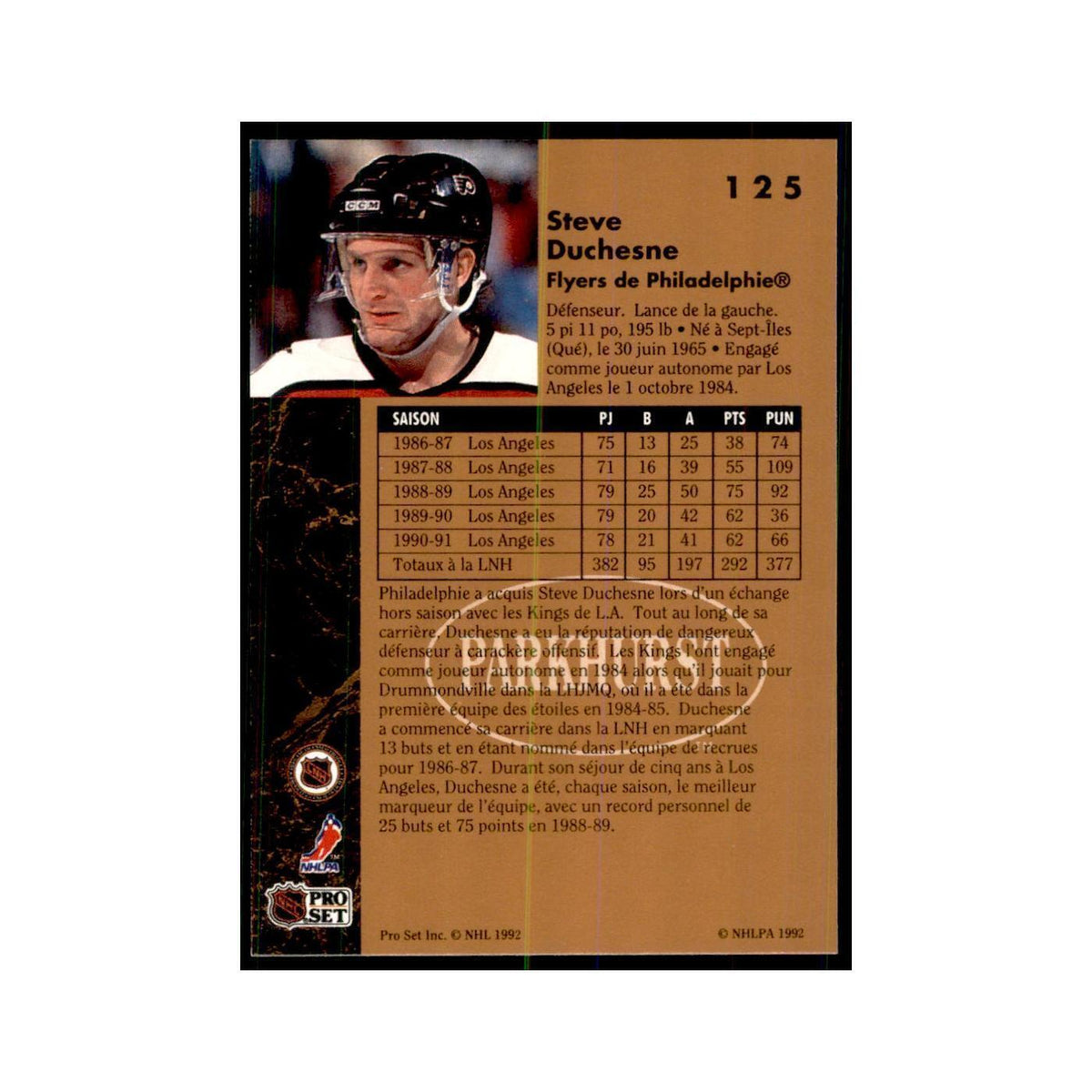 1991 Parkhurst French Steve Duchesne Hockey Cards #125